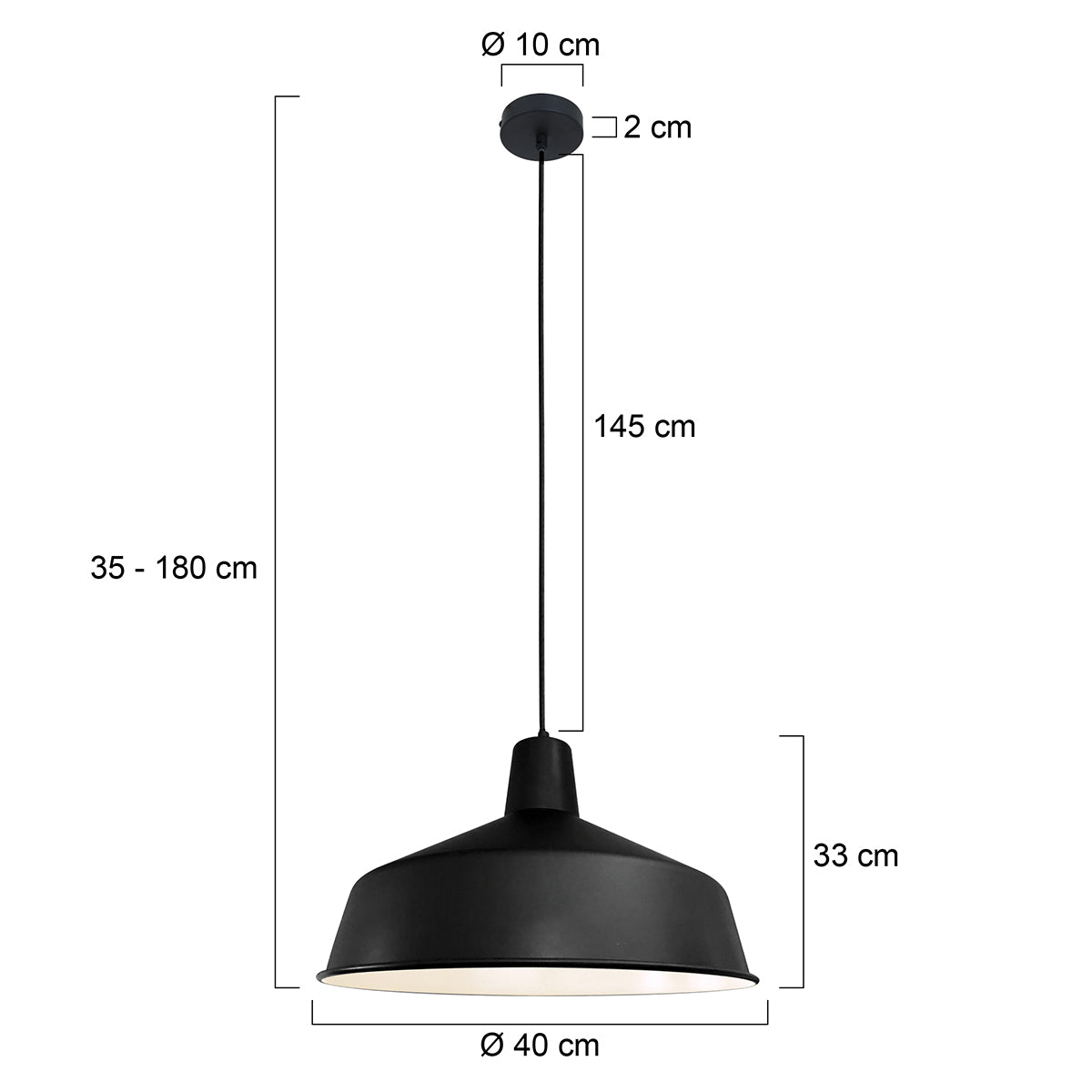 Mexlite - hanglamp - Blackmoon - zwart - metaal - Ã 40cm - E27 -