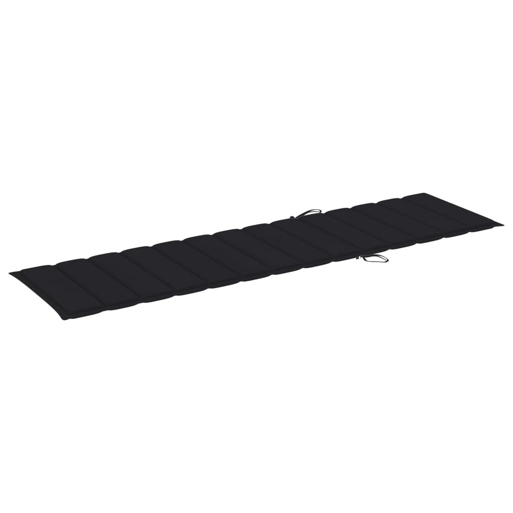 Lot de 2 transats chaise longue bain de soleil lit de jardin terrasse meuble d'extérieur avec coussin noir bois de teck solid