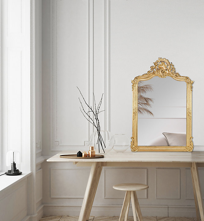 Miroir rectangulaire style vintage effet brillant doré L.46 x H.72 x ep.10 cm