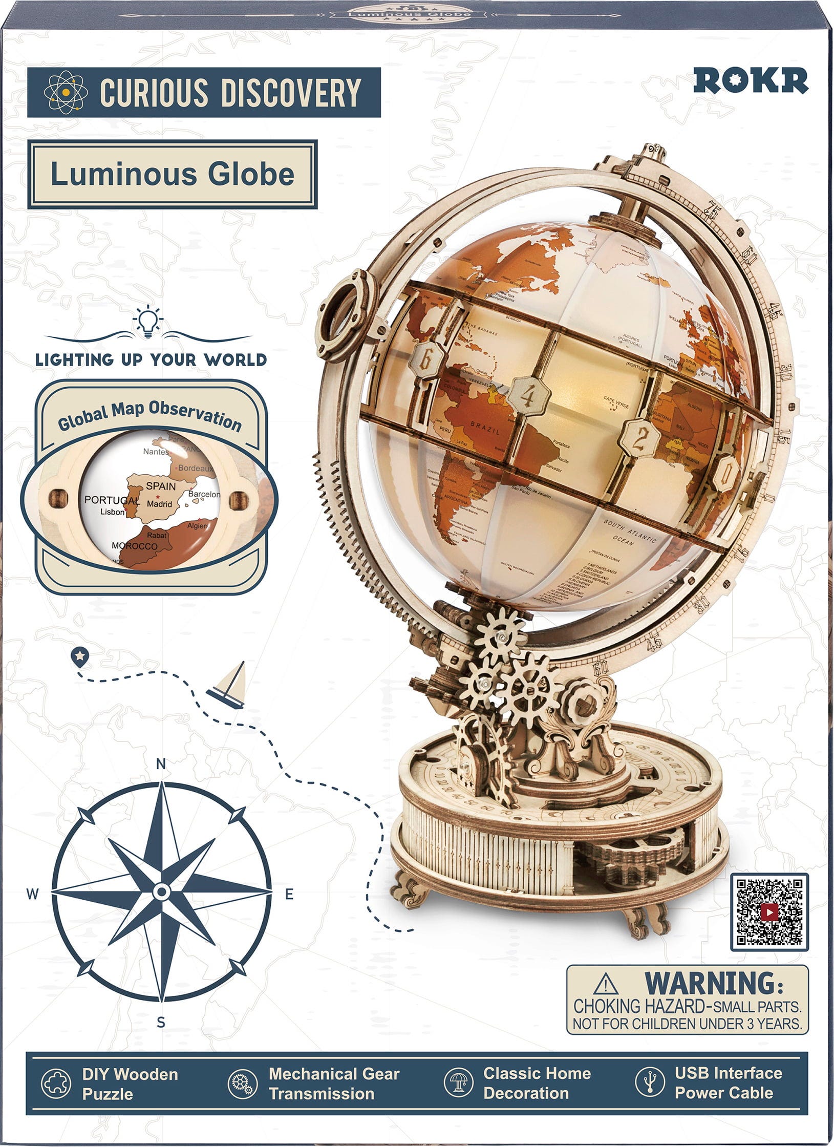ROKR  Luminous Globe    3D Holzpuzzle: Eine Welt aus Licht, Holz und Zeit