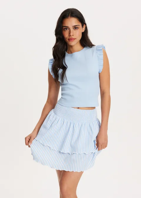 Geribde top met ruffles blauw (BLW.L)