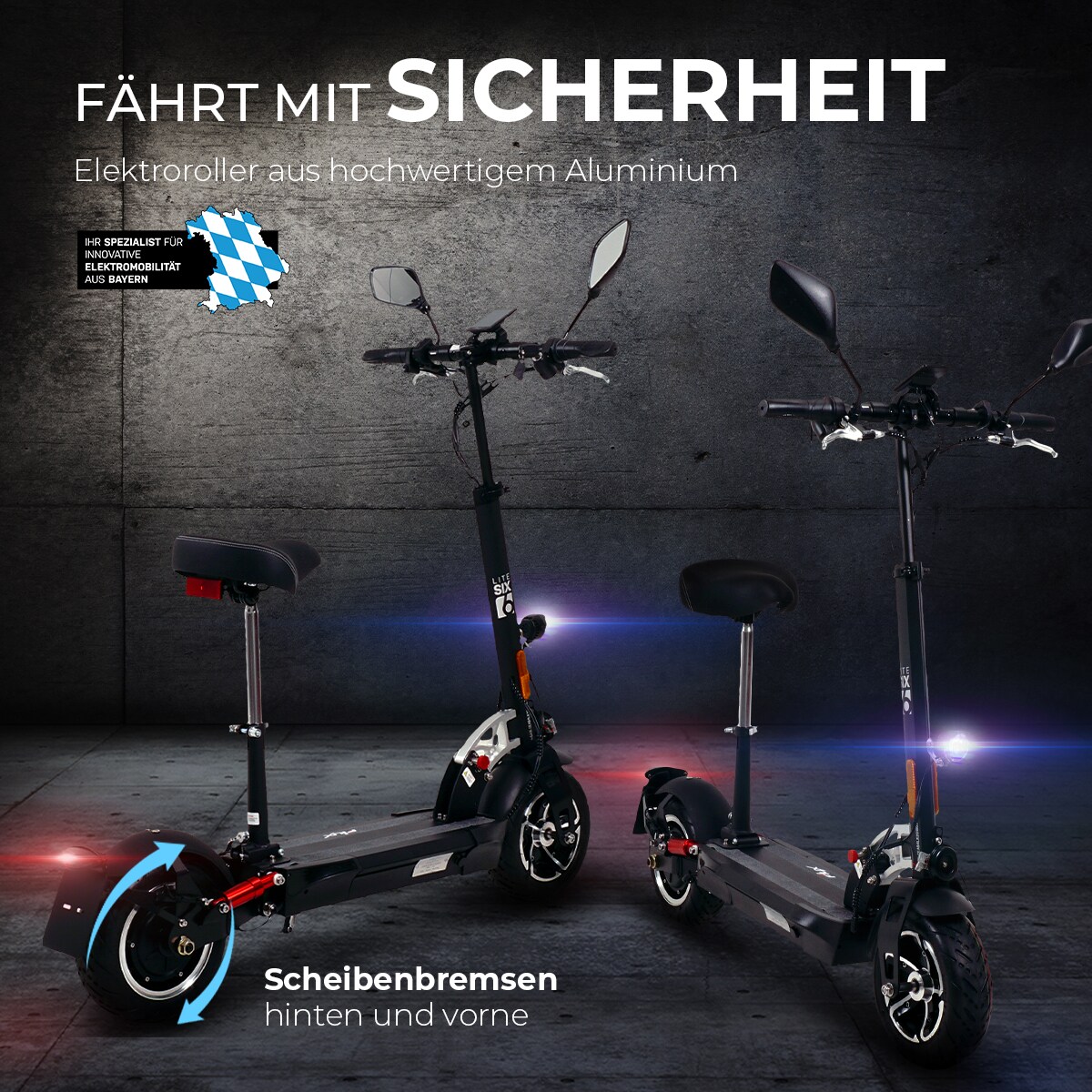 eFlux Lite Six E-Scooter 1000 Watt mit Straßenzulassung, 40 km/h, verstellbarer Sitz, Lithium-Akku