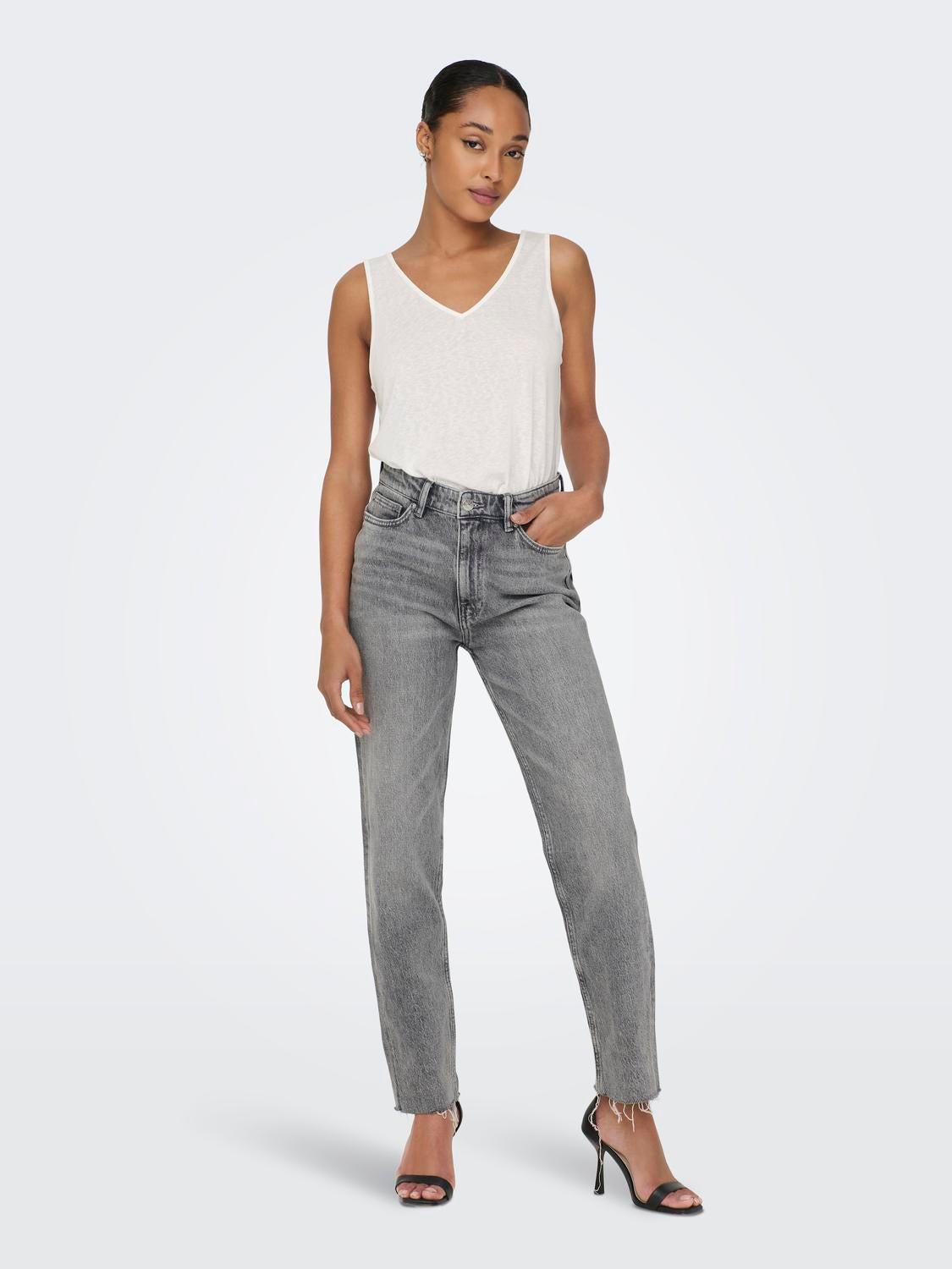 ONLEMILY Hohe Taille Gerade geschnitten Jeans Grey Denim