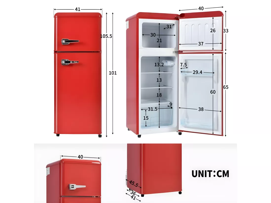 Réfrigérateur rétro. Combiné réfrigérateur-congélateur, 105,5 cm de haut, 41 cm de large