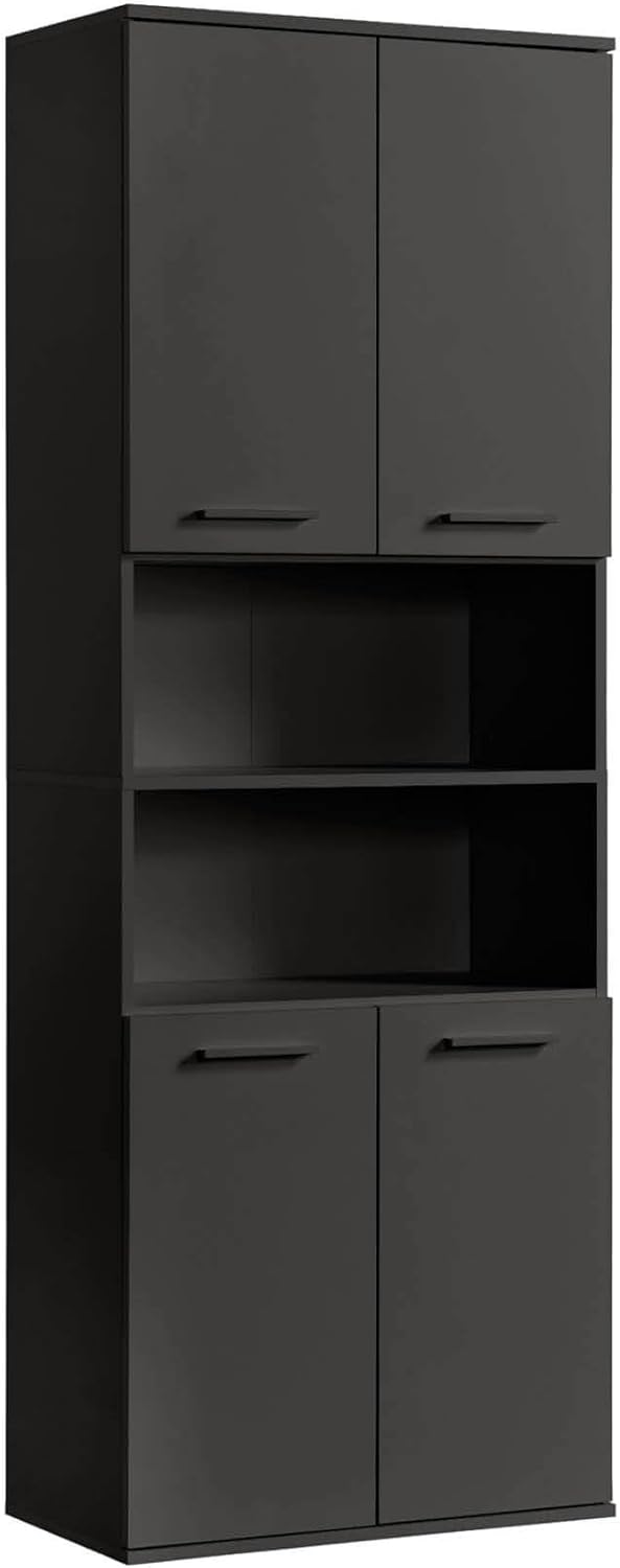mokebo® Bad Hochschrank 'Der Kapitän' (180x65x34 cm) Badezimmerschrank breit oder Badschrank, auch als Badezimmerhochschrank & Badregal Badezimmer aus Holz in Anthrazit Schwarz