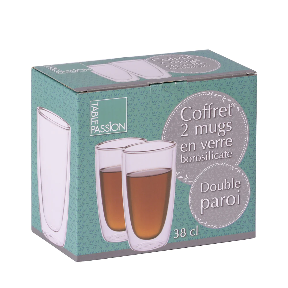 Coffret de 2 mugs 38 cl double paroi Table passion