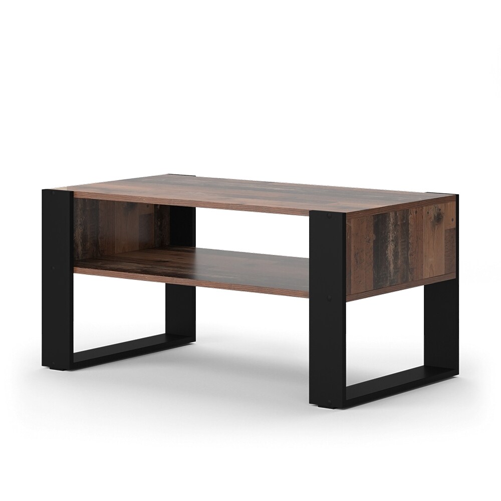 Vicco Couchtisch Olli Antikholz-Optik Schwarz 92 x 45,6 cm mit Ablage