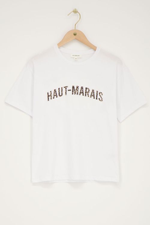 Wit T-shirt met panterprint 