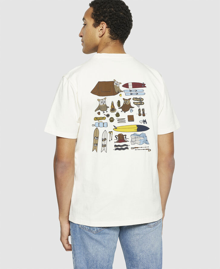 Knowledge Cotton Apparel Regular fit owl trip print t-shirt - Regenerative Organic Ce Egret