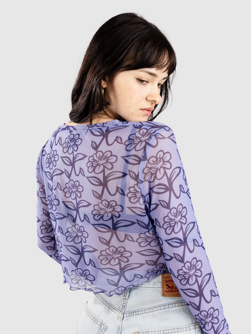 Santa Cruz Delfino Flower Mesh Crop Long Sleeve T-Shirt blue/dark blue