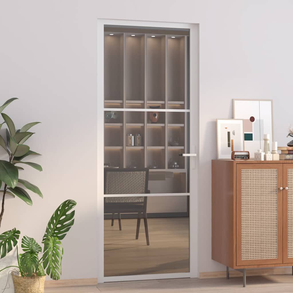 vidaXL Binnendeur, 83x201,5 cm, Wit, ESG-glas en aluminium