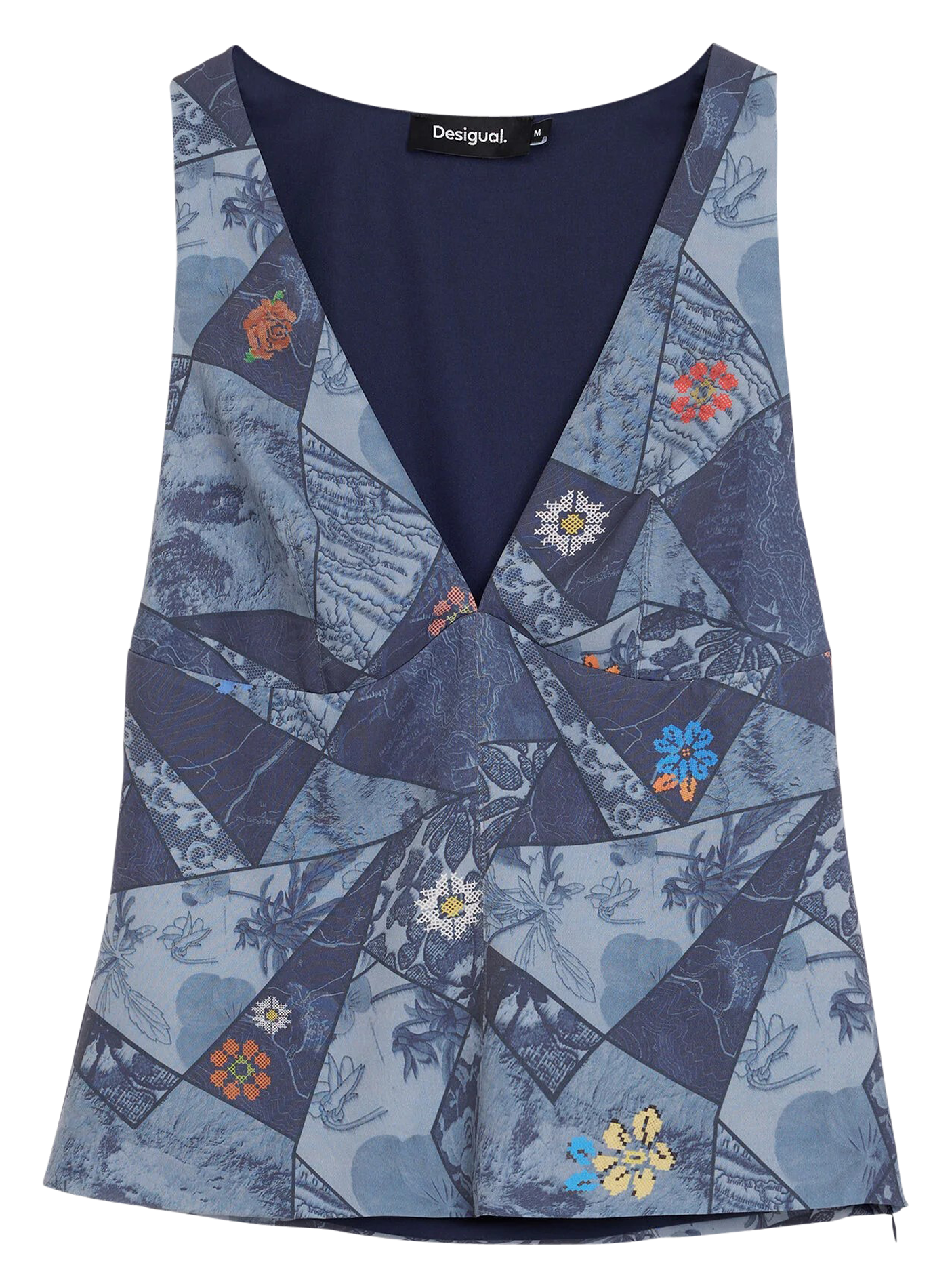 Top décolleté V patchwork | Bleu