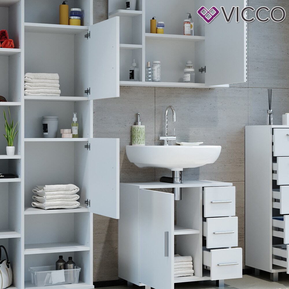VICCO Badmöbel Set ILIAS Weiß Bad Spiegel Kommode Unterschrank Badschrank
