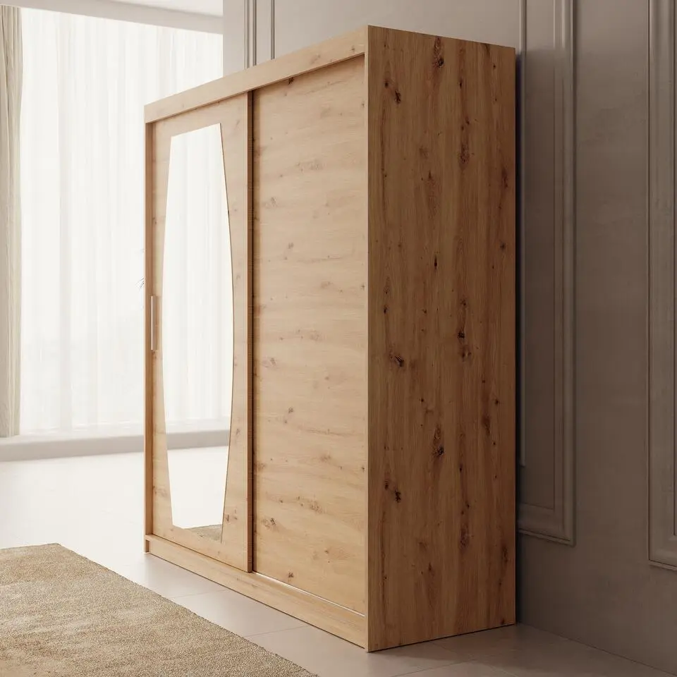 Meubella - Kledingkast Azai - Eiken - 180 cm - Met spiegel