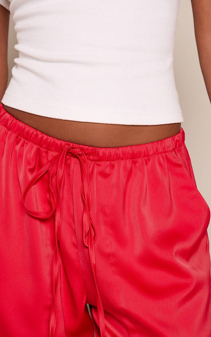 Rouge Pantalon En Satin Taille Basse Avec Cordon De Serrage