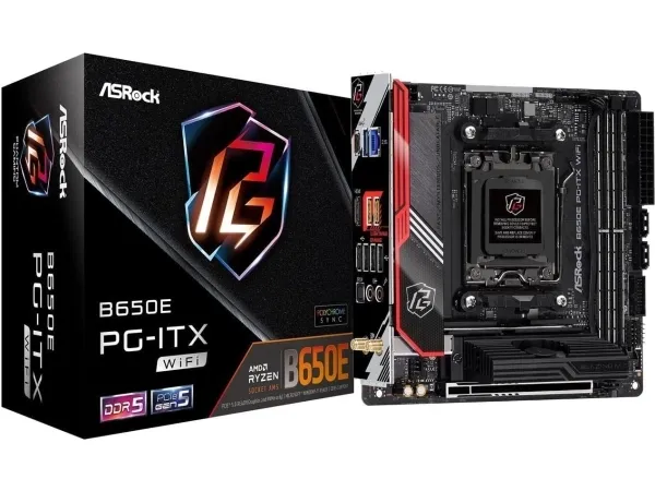 [OUTLET] - ASRock B650E PG-ITX WiFi - Bundkort - mini ITX - Socket AM5 - AMD B650 Chipset - USB 3.2 Gen 1, USB 3.2 Gen 2, USB-C 3.2 Gen2, USB-C 3.2 Gen 2x2 - Bluetooth, 2.5 Gigabit LAN, Wi-Fi 6 - onboard grafik (CPU påkrævet) - High Definition Audio