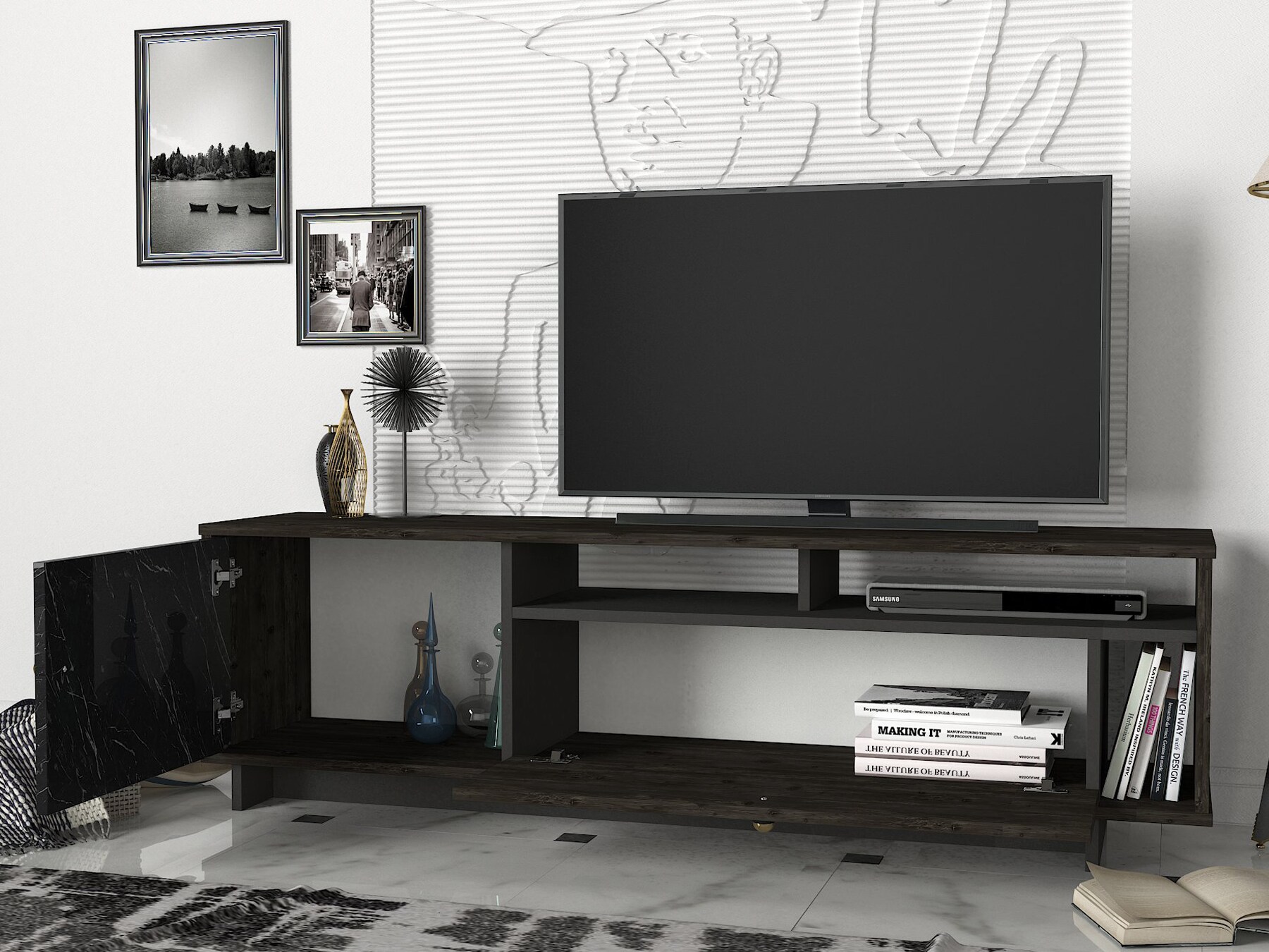 TV Lowboard Artem Rebab Braun Dunkelgrau ( Marmor Optik )