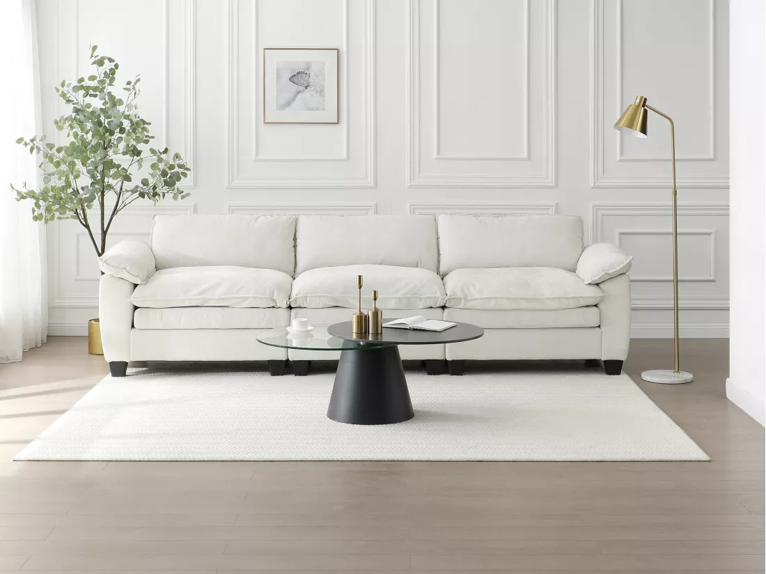 Table basse avec plateaux pivotants en céramique, verre trempé et métal - Effet marbre noir - NACESIA de Maison Céphy