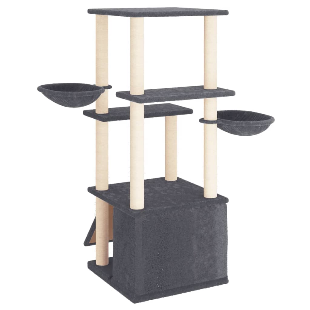 Arranhador para gatos vidaXL com hastes de sisal cinza escuro, 133 cm