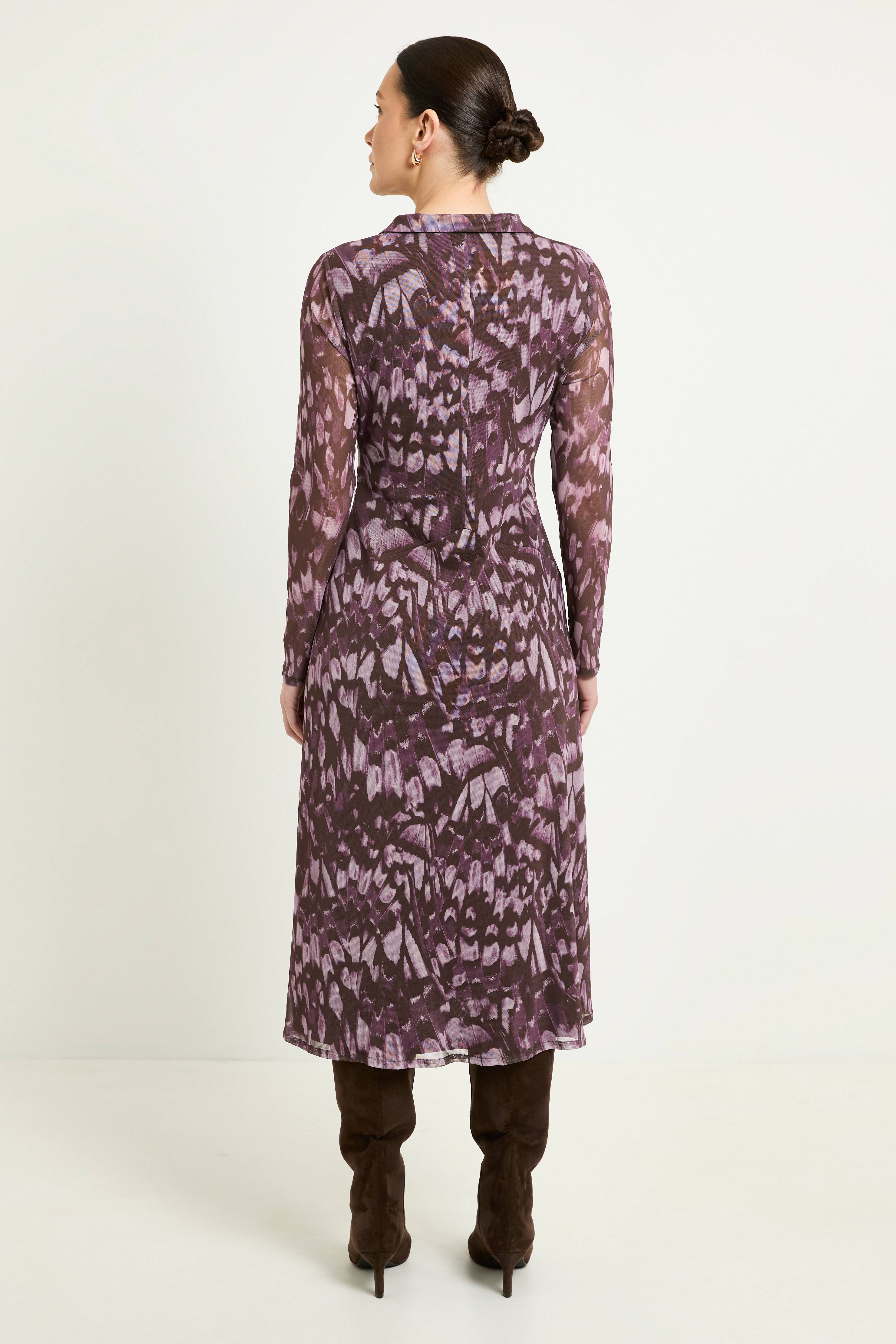 Wallis Robe Midi Col Froncé En Maille Motif Papillon Abstrait