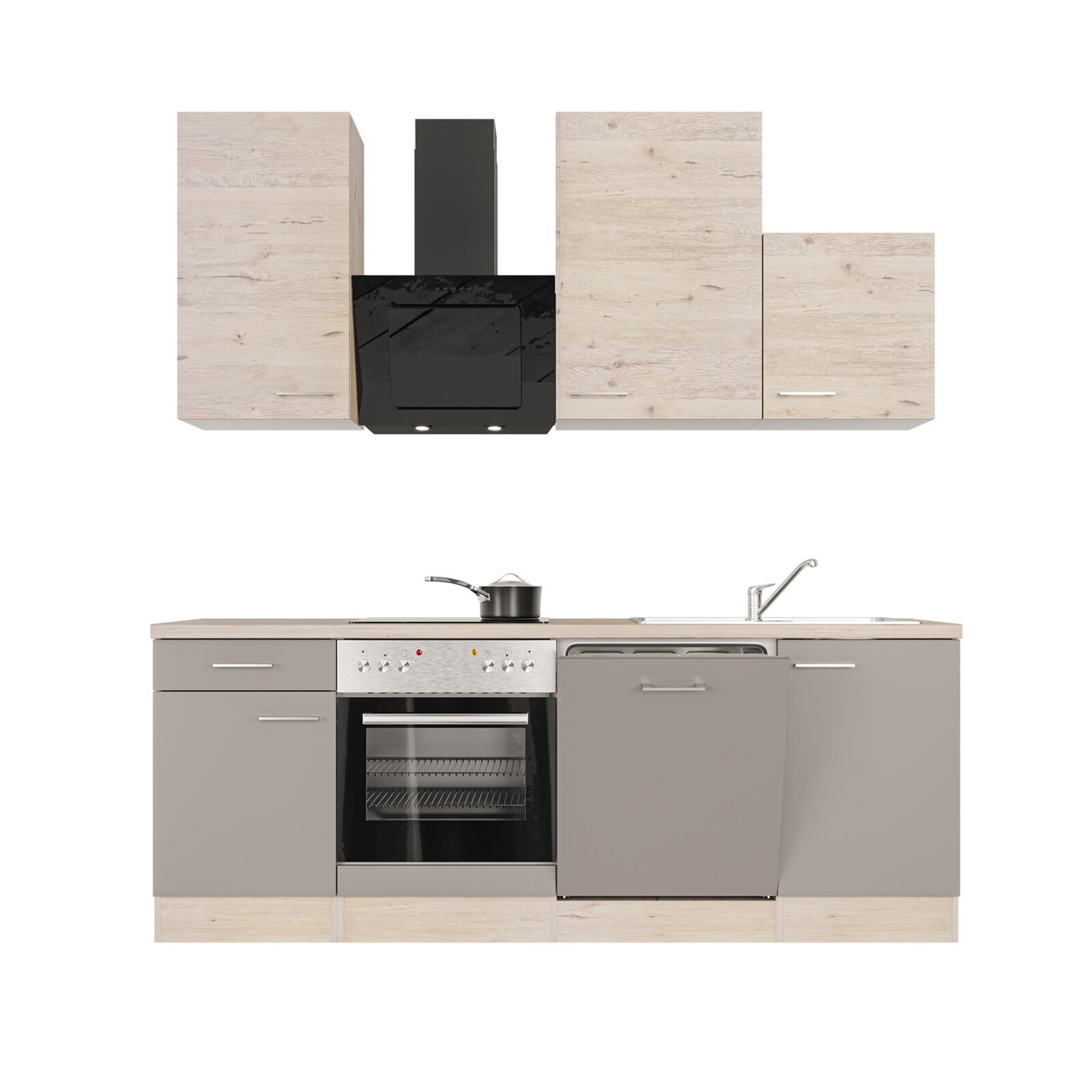 Küchenblock RIVA - Quarz Cubanit - San Remo Eiche - mit E-Geräten - 220 cm