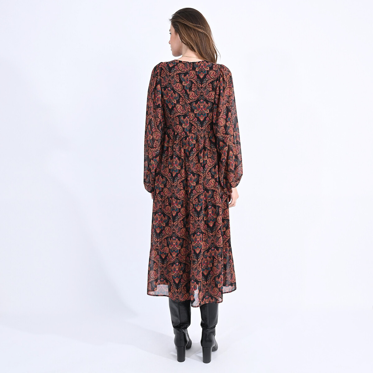 MOLLY BRACKEN<br>Vestido longo estampado com decote em laço