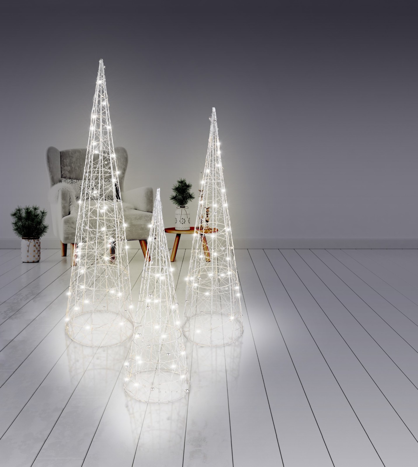 3er Set Deko LED-Leuchten - silber - mit Timer