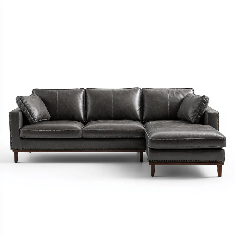 Ecksofa Leder 250x150x85 cm - Dunkelgrau - Klassisches Design