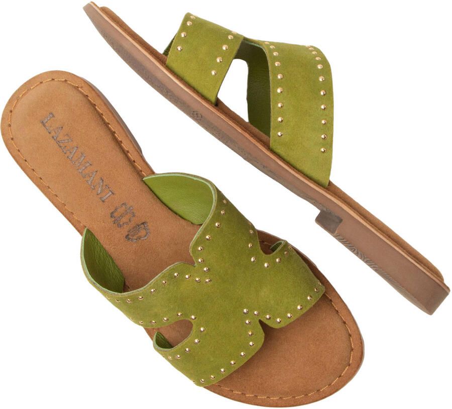 Lazamani Lina Small Studs Slippers Dames Groen