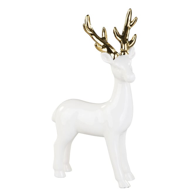 Hirsch stehend weiß/gold - ca. 16,5 x 9 x 30 cm