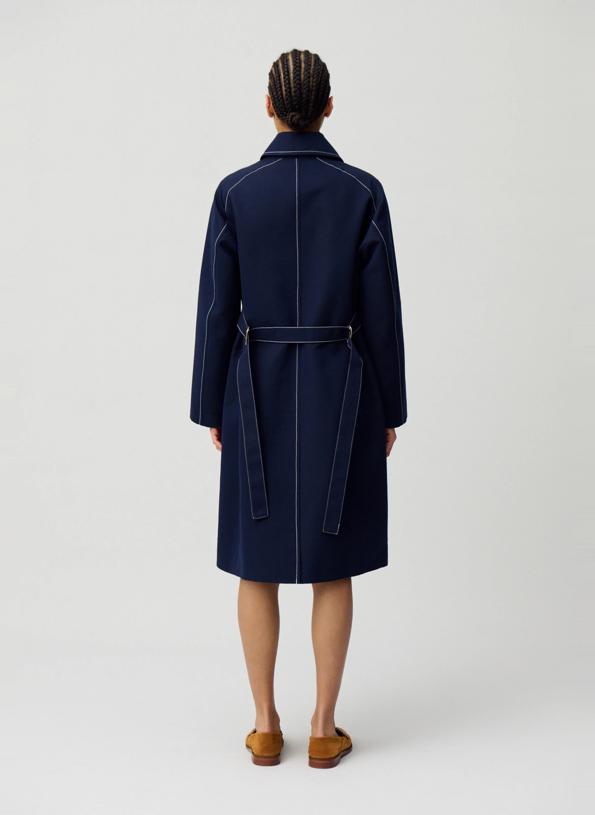 Trench mi-long ceinturé en coton mélangé | Bleu