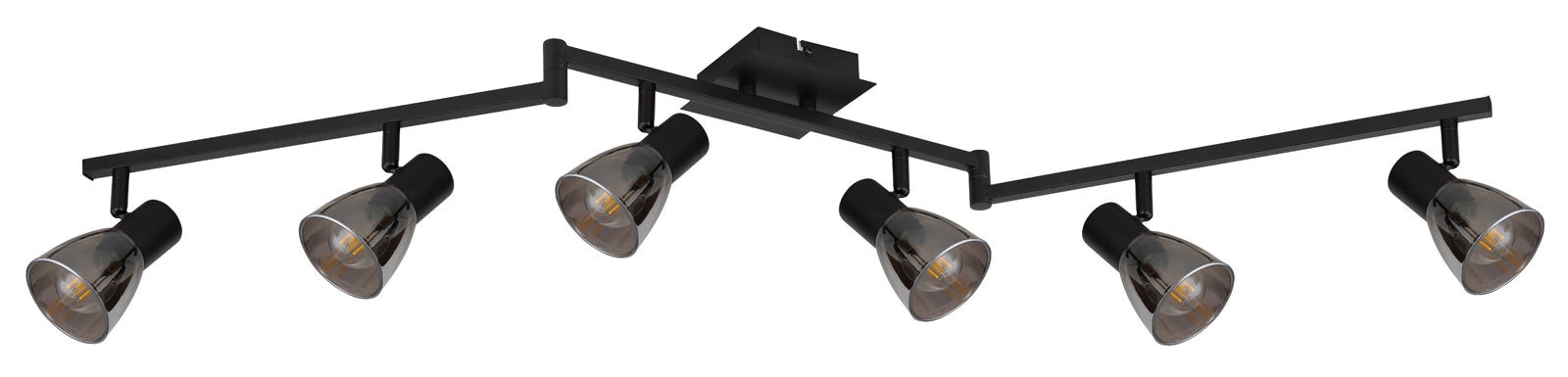 GLOBO Retrofit Deckenlampe mit 6 Spots CLAUDE 117 cm schwarz /rauchfarbig