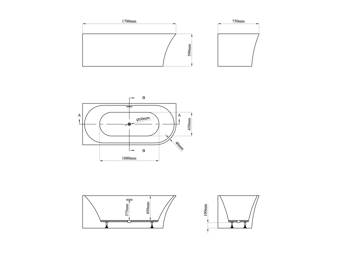Baignoire d'angle - 228 L - 170 x 75 x 59 cm - Blanche - Acrylique - Angle gauche - PONTICOLA
