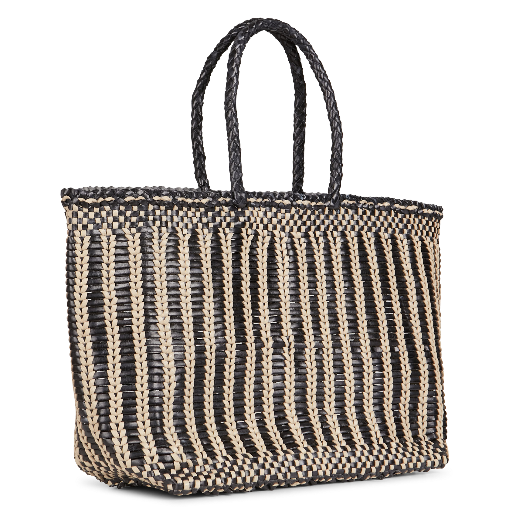 BALI BASKET BIG - Panier tissé en cuir | Noir