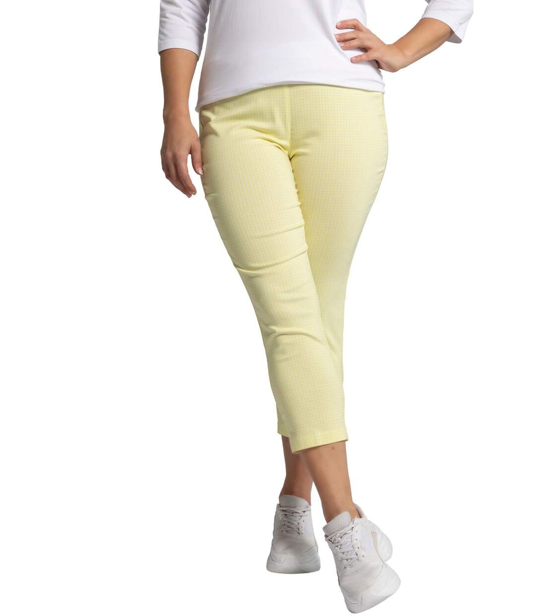 ULLA POPKEN Pantalon Bengale 7/8 Sienna à carreaux vichy Taille élastiquée citron vert