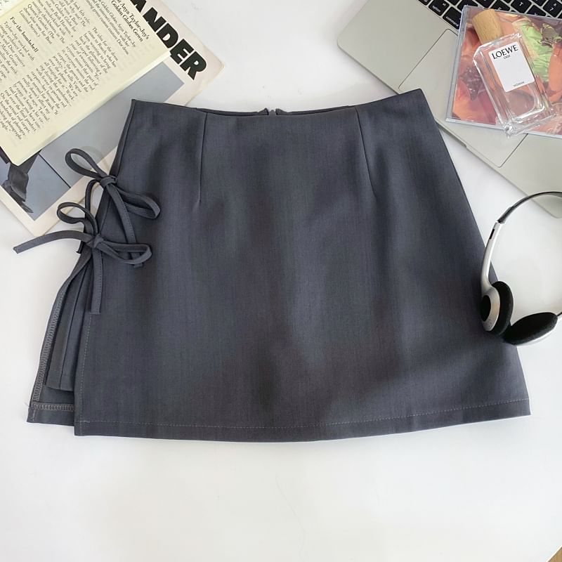 Iasia - Hoge taille effen strik mini A-lijn rok