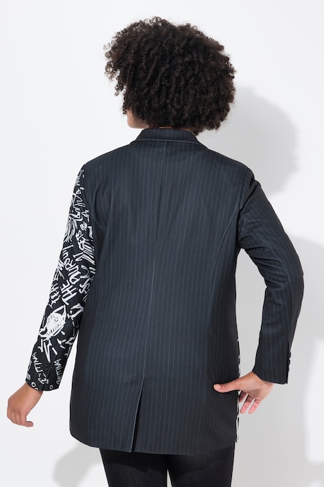 Blazer, oversized, Nadelstreifen, Metallic-Print