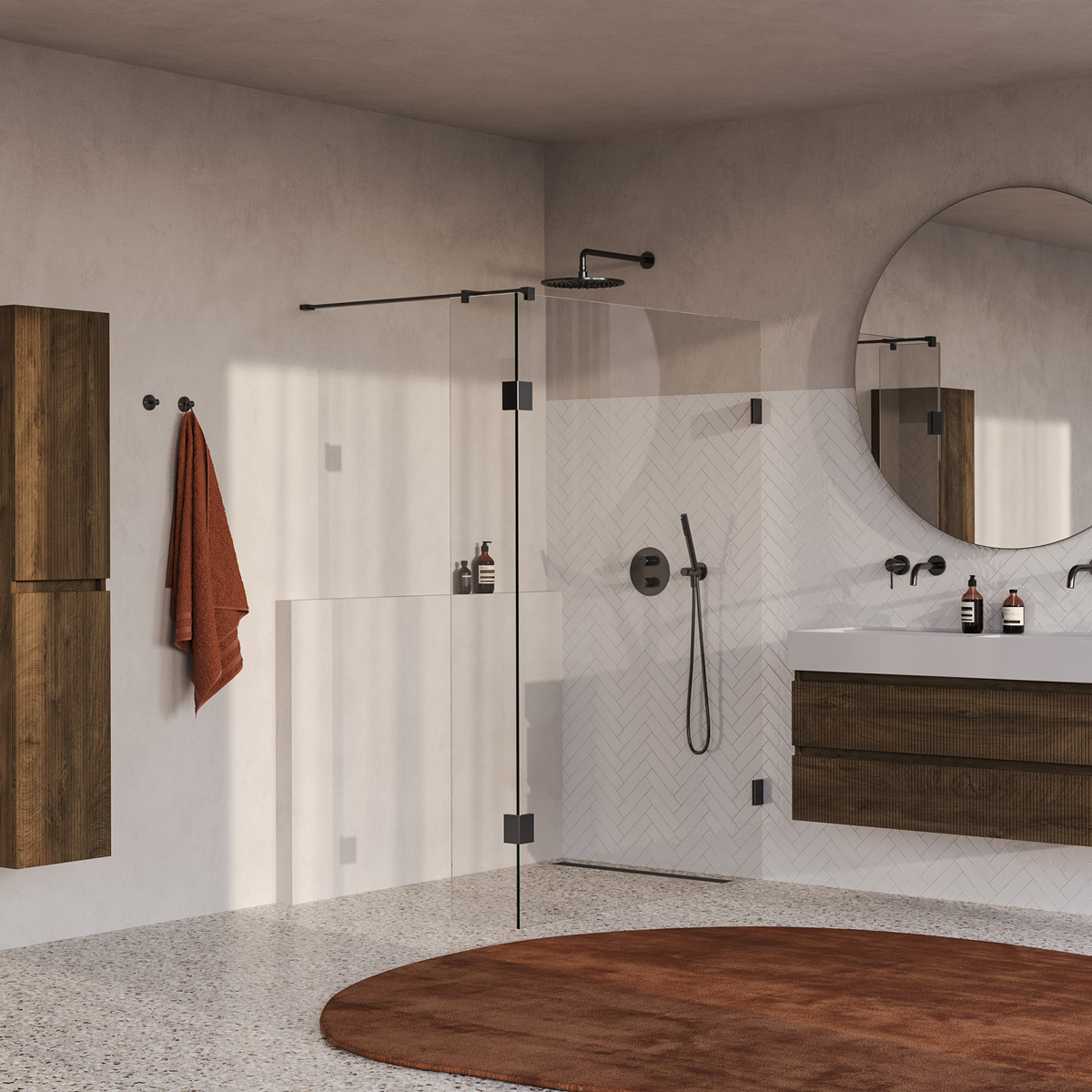 Brauer Void profielloze inloopdouche 130cm met 30cm zijwand gunmetal geborsteld PVD