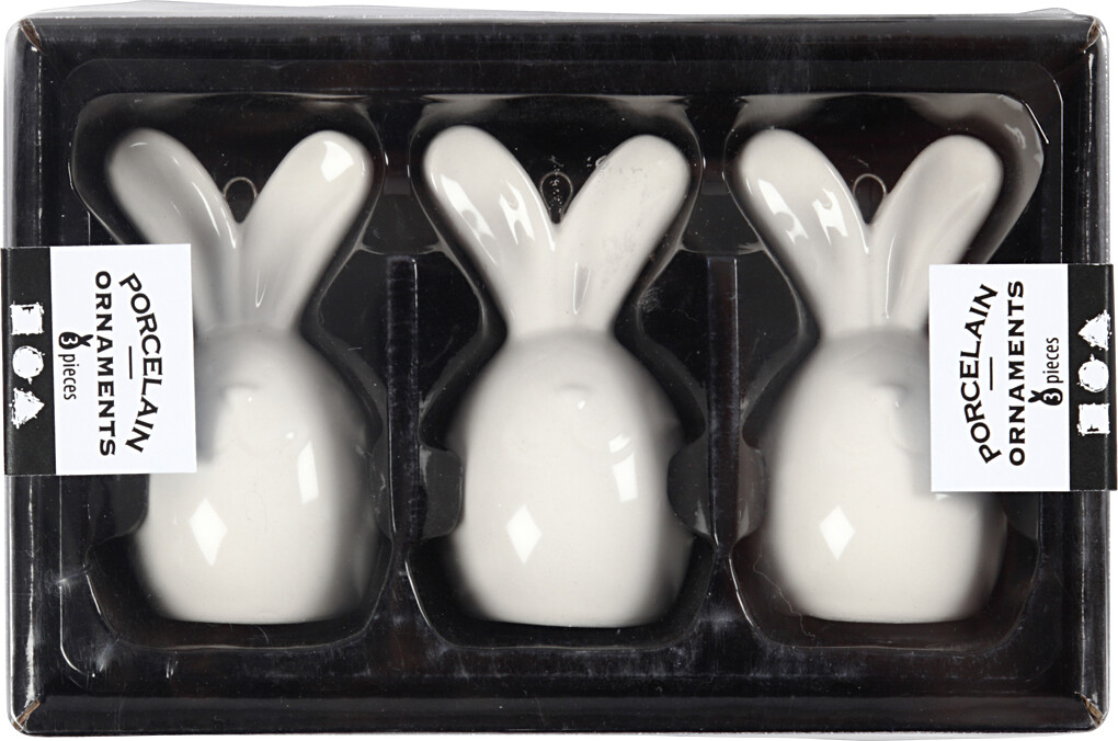 Hare - H 6,7 CM - Ø 3,6 CM - Hvid - 3 Stk