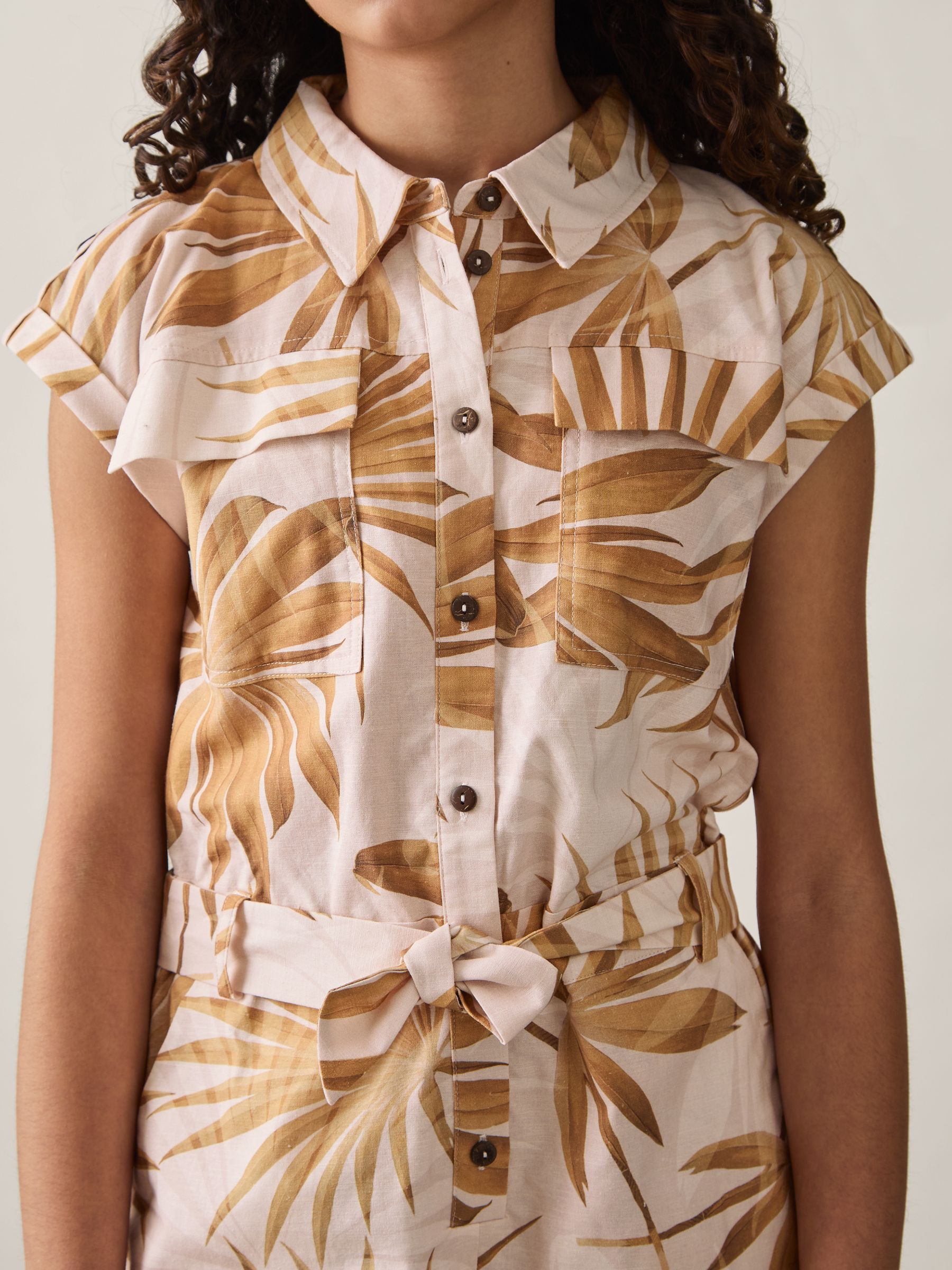 Reiss Zoey playsuit van katoen-linnen met palmprint