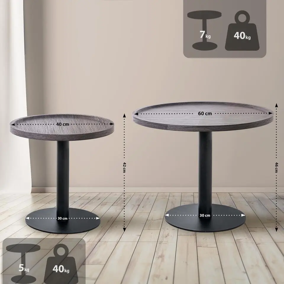 CLP Set van 2 Bijzettafel Aspen mat zwart Frame - Hout - grijs