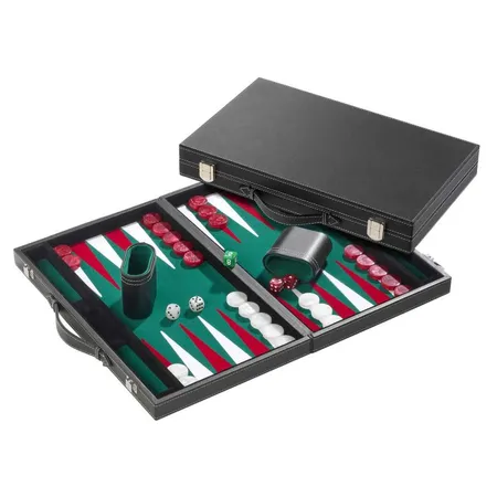 Philos Backgammon grün, groß, Kunstleder