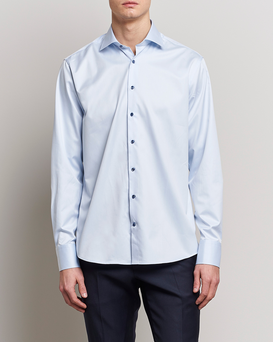 Stenströms Fitted Body Contrast Twill Shirt Light Blue