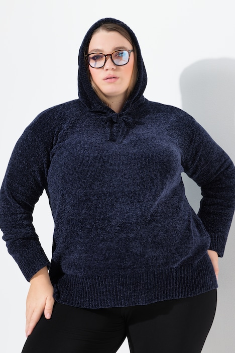 Chenille-Hoodie, Kapuze, Kordel, Langarm