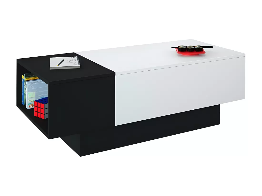 Table basse bar IZIA - Noir et blanc avec rangement - Dimensions 117 x 52 x 40 cm