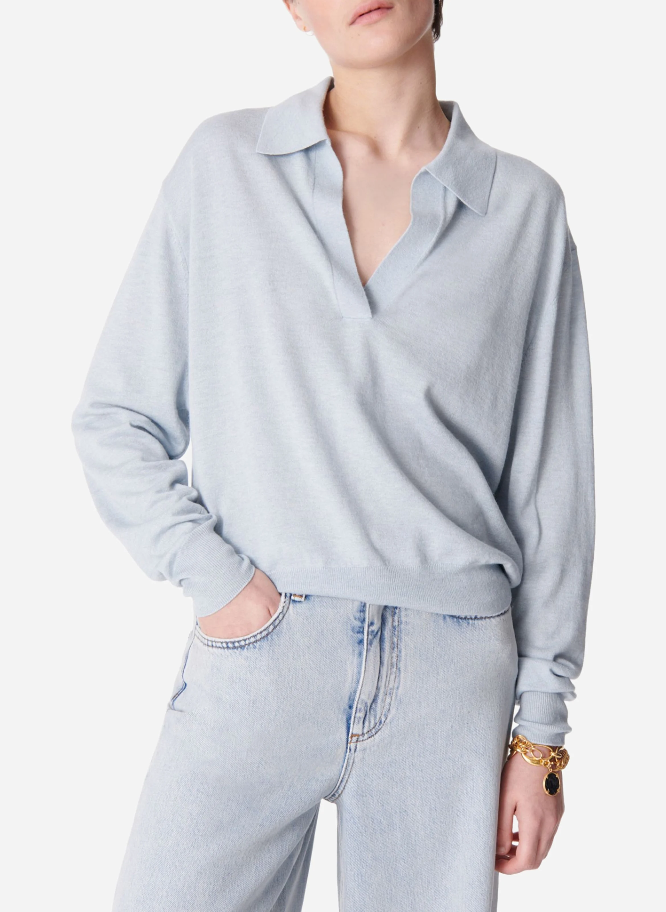DIXIE - Pull droit col classique en laine mélangée | Bleu