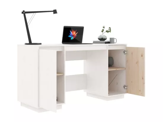 Bureau blanc 140x50x75 cm bois massif de pin