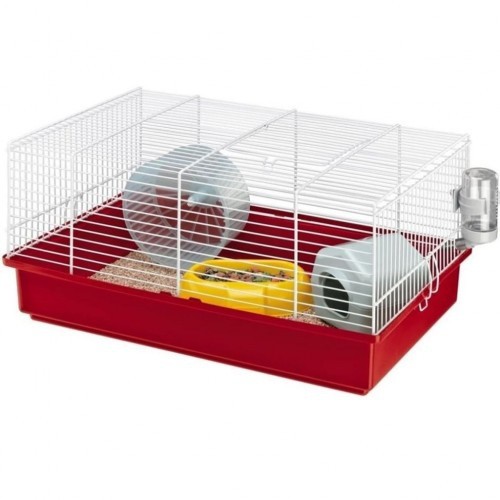 Gaiola de hamster branca e vermelha