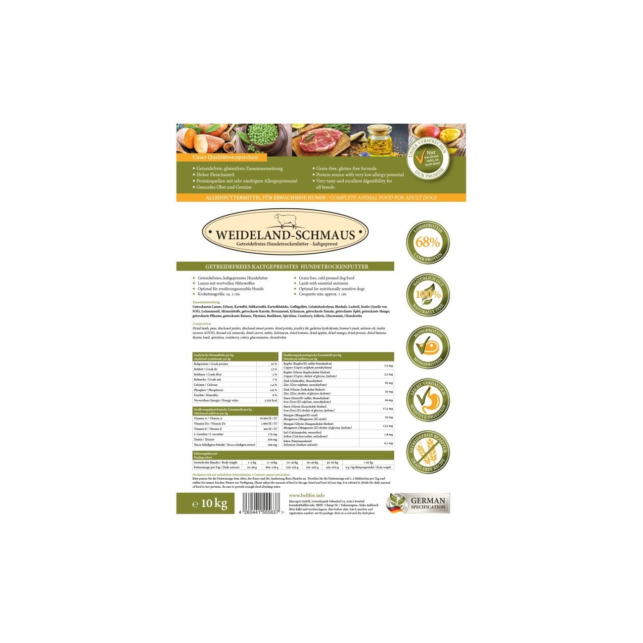 Bellfor Hundetrockenfutter mit Lamm - Weideland-Schmaus - 10 kg