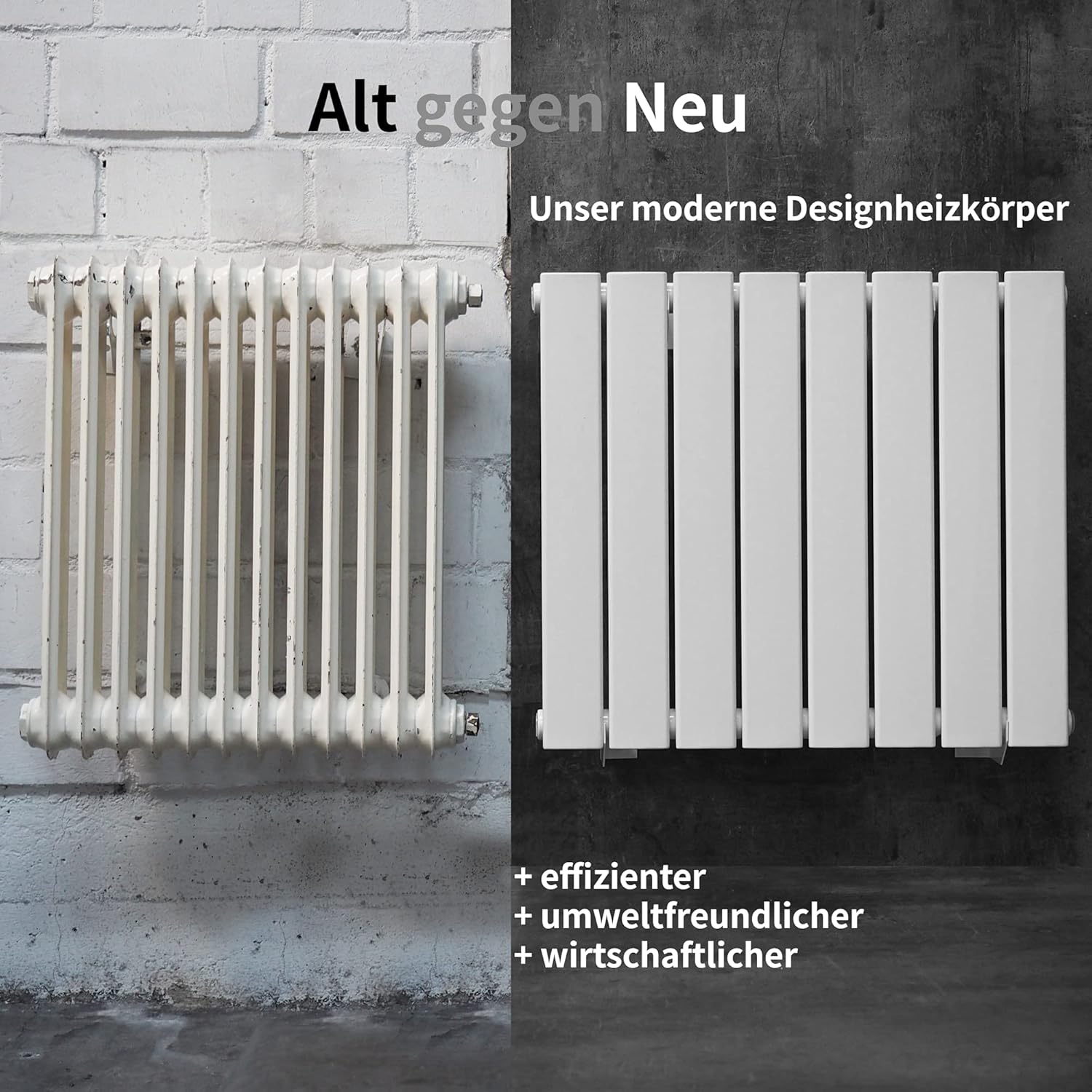 WITEN&NOCK Design Heizkörper Flach Paneelheizkörper Horizontal 600x600 mm, Heizung Badheizkörper für Badezimmer, Flachheizkörper mit Seitlichen Anschlüssen 444 Watt Weiß einlagig
